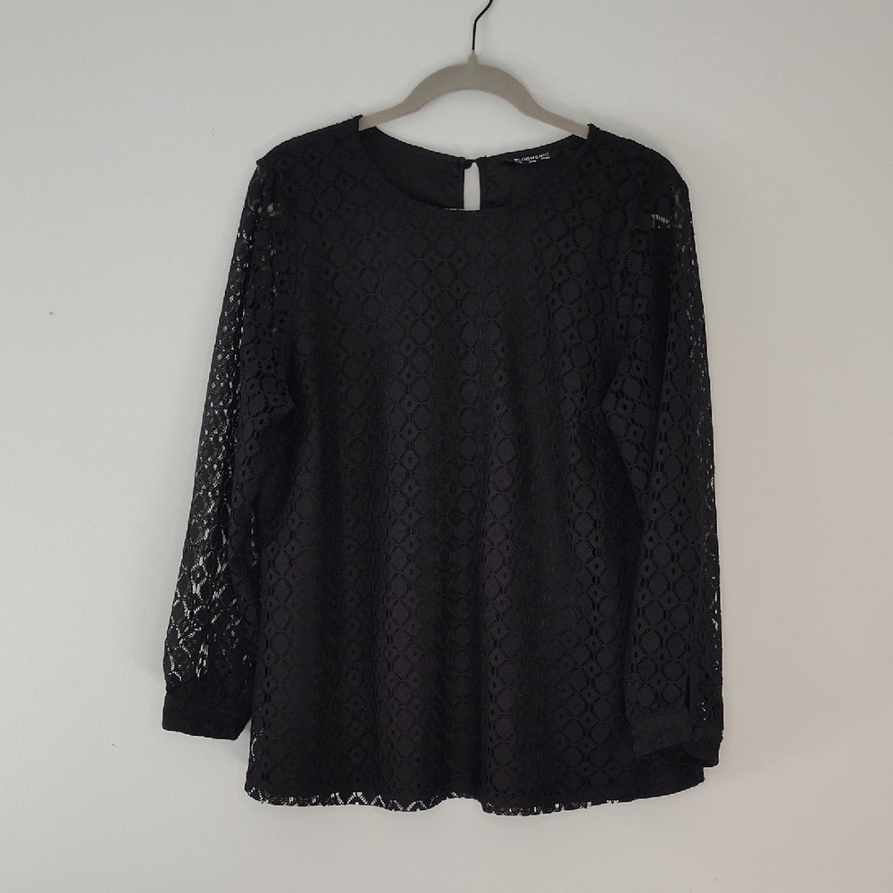 Black Lace Long Sleeve Blouse L US12 Goth Biker Casual Office Career Neutral